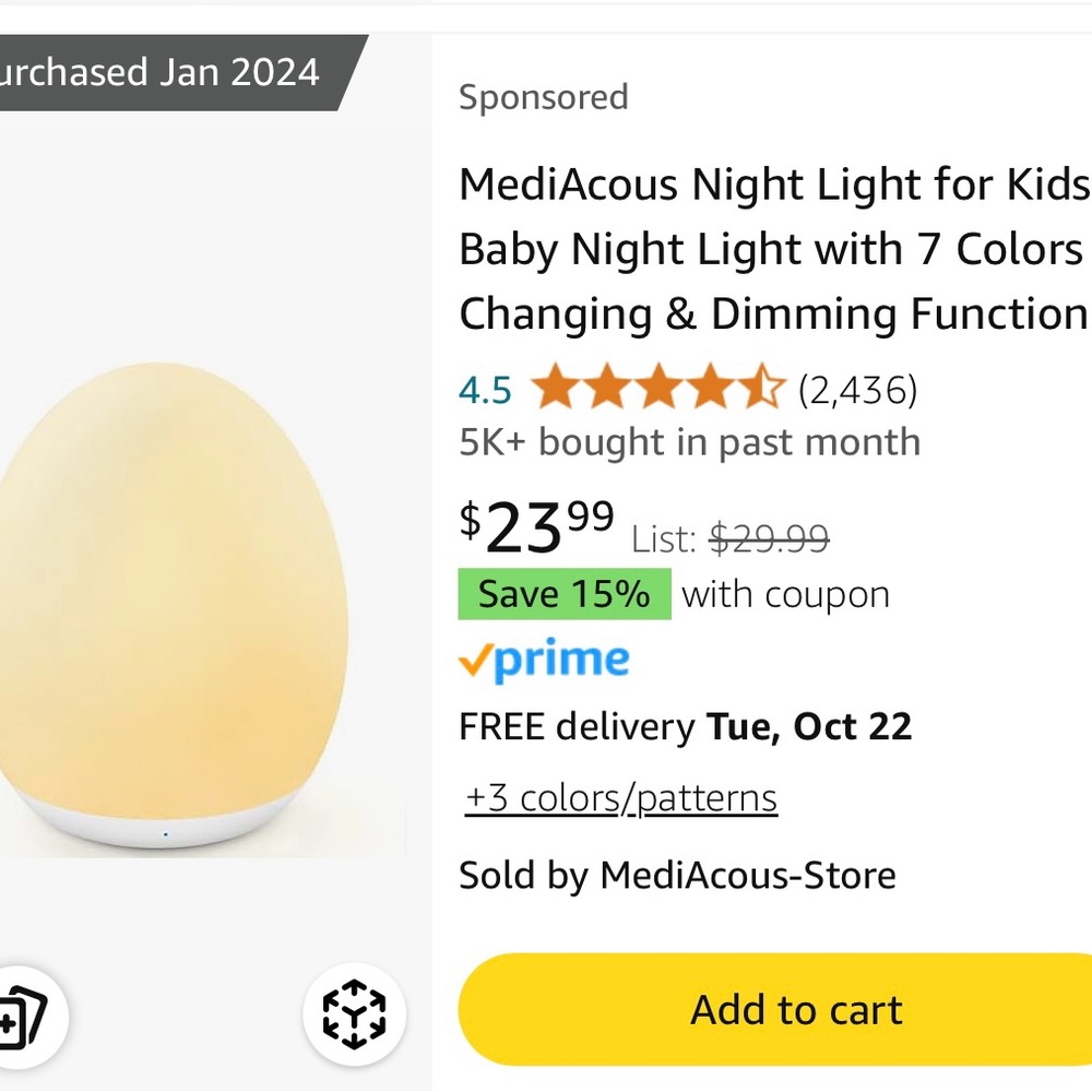 Egg Light For Nursery/Toddler Includes Charger